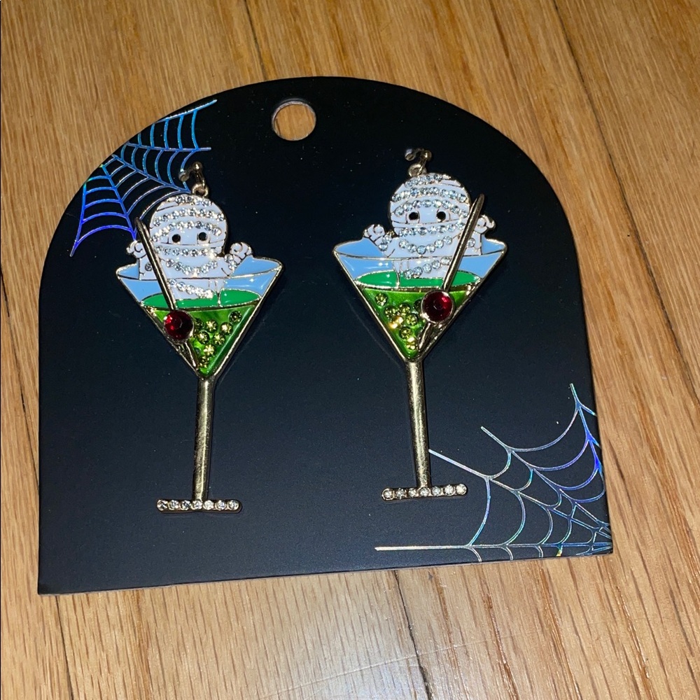Halloween Mummy Martini Glass Earrings